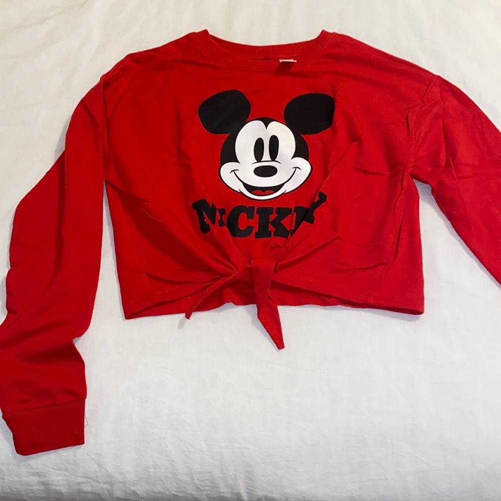 DISNEY X H&M RED TIE-CROPPED MICKEY CREWNECK